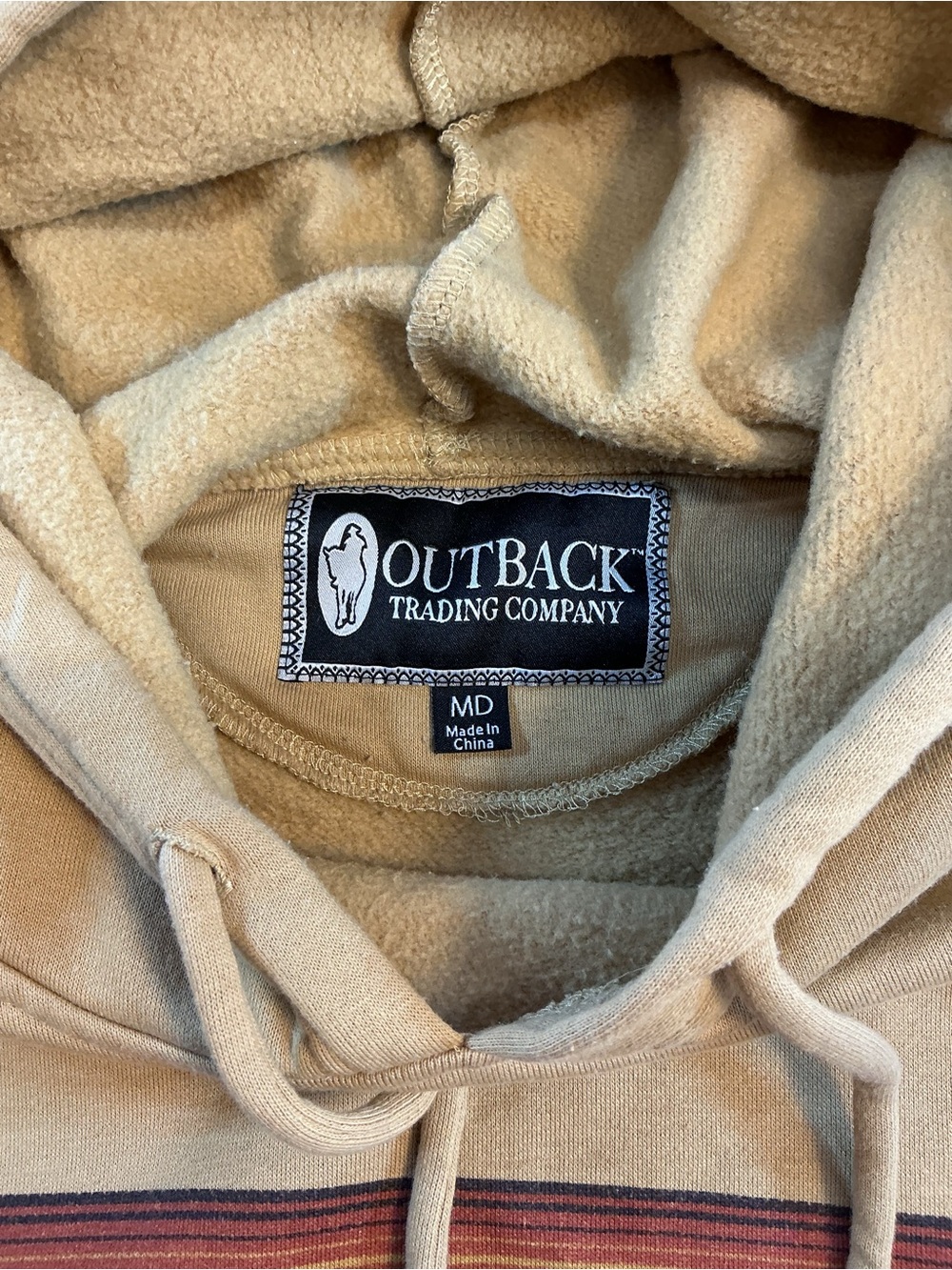 Outback Trading Company Men's Mustard Hoodie with Southwestern Stripe Size M - Picture 3 of 4